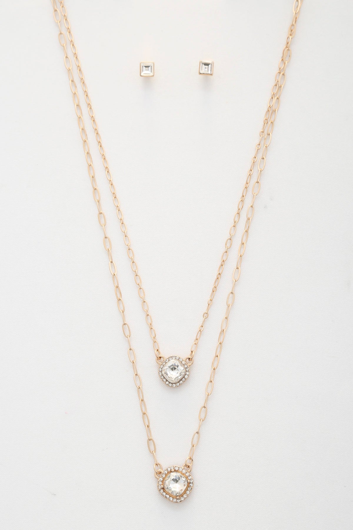 Double Crystal Metal Layered Necklace Smile Sparker