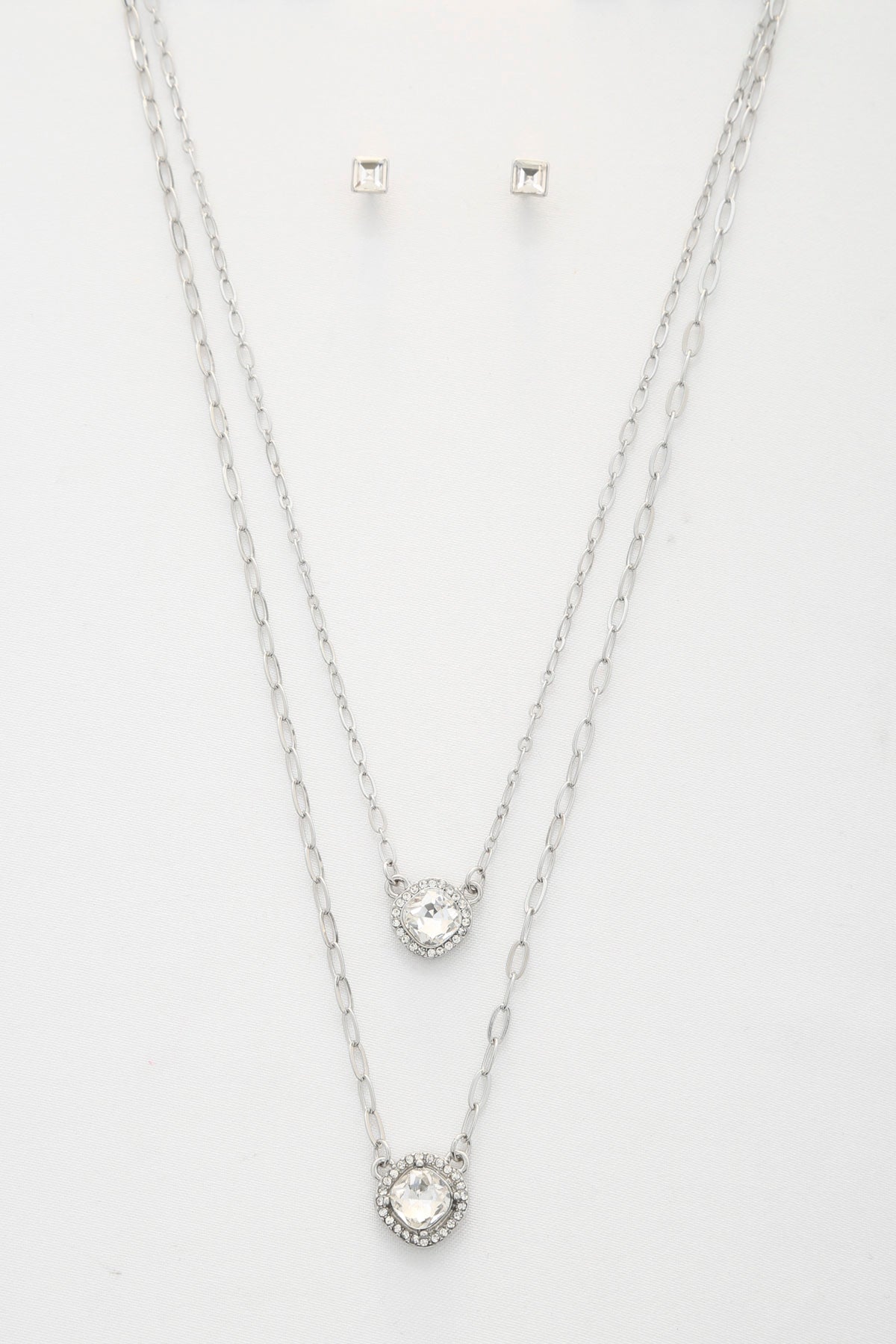 Double Crystal Metal Layered Necklace Smile Sparker