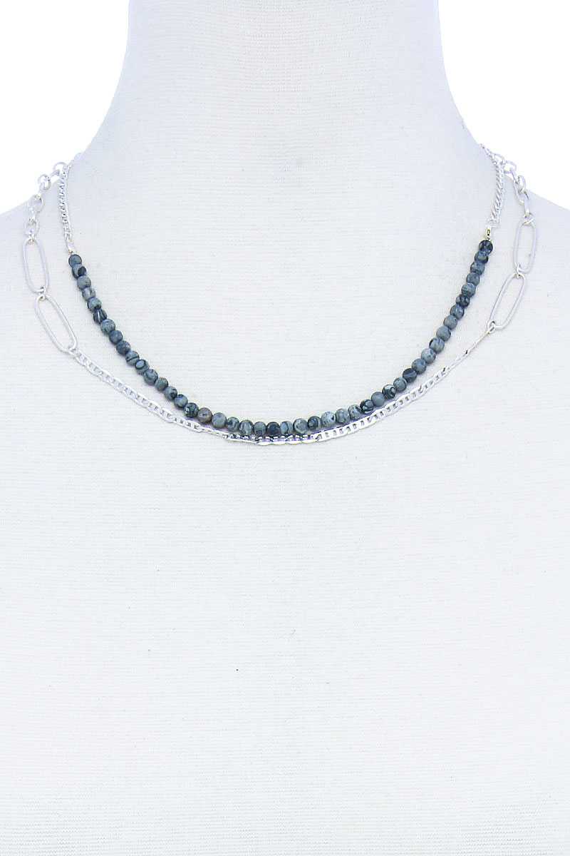 Double Layer Beaded And Chain Necklace Smile Sparker