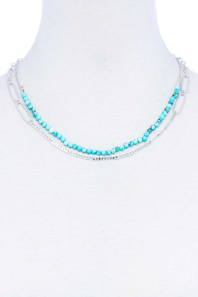 Double Layer Beaded And Chain Necklace Smile Sparker