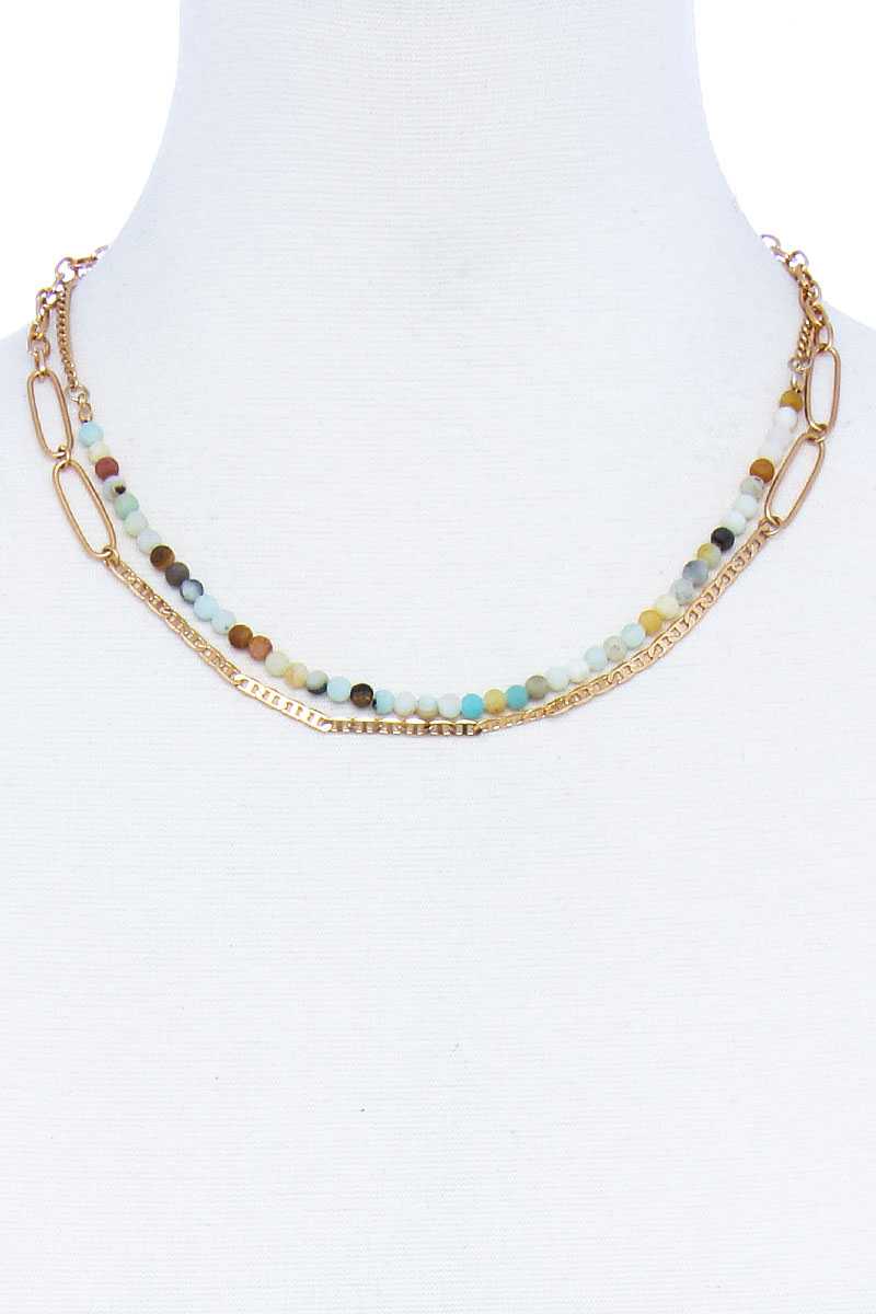 Double Layer Beaded And Chain Necklace Smile Sparker