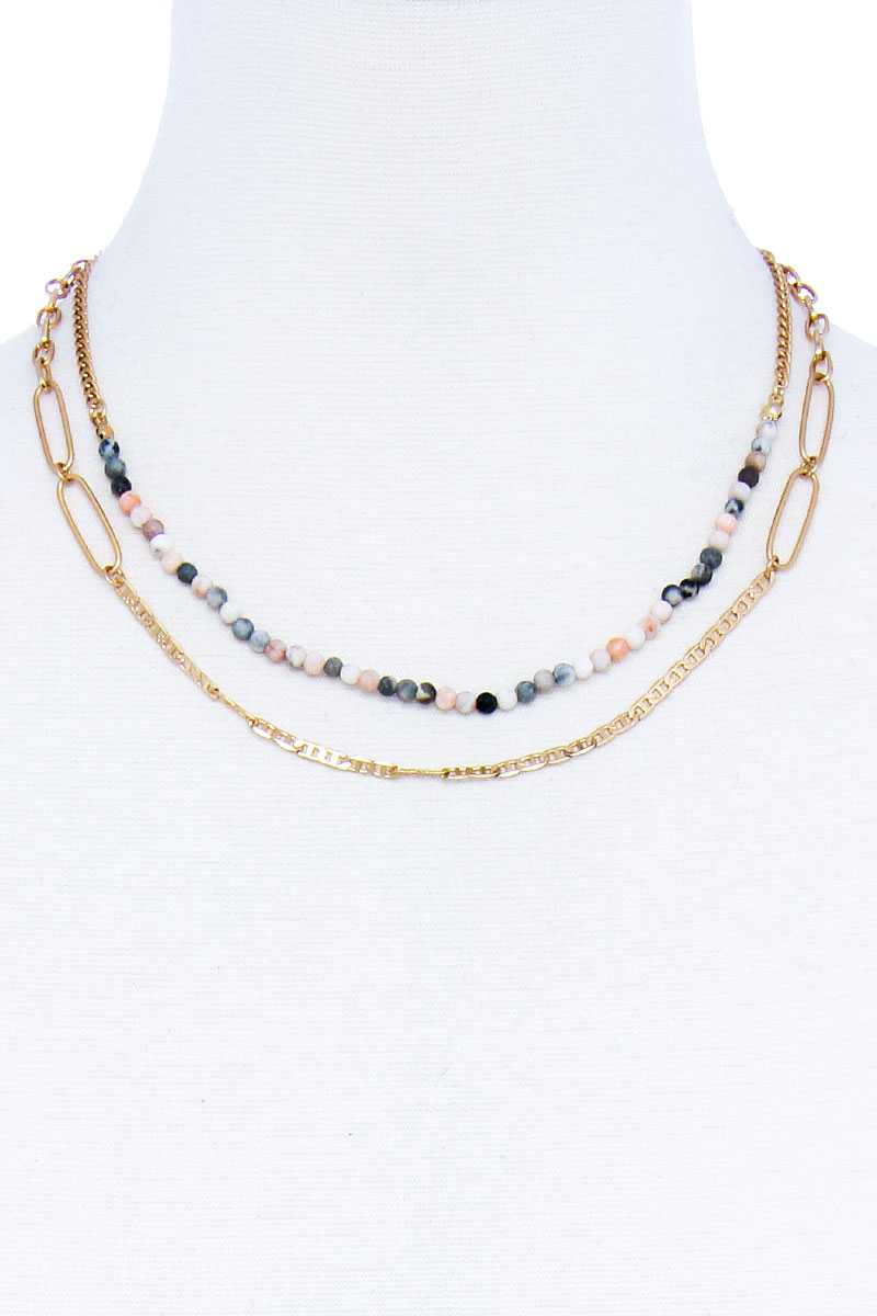 Double Layer Beaded And Chain Necklace Smile Sparker