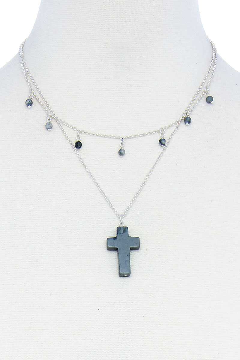 Double Layered Cross Pendant Chain Necklace Smile Sparker