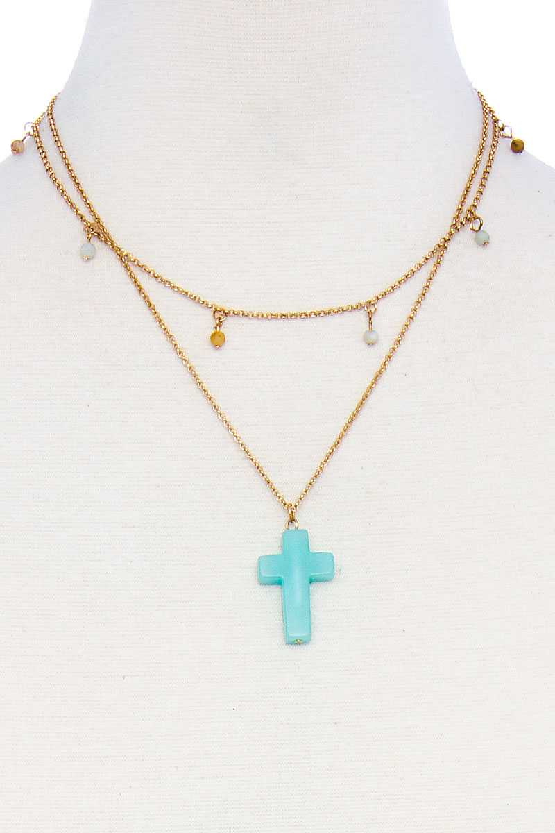 Double Layered Cross Pendant Chain Necklace Smile Sparker