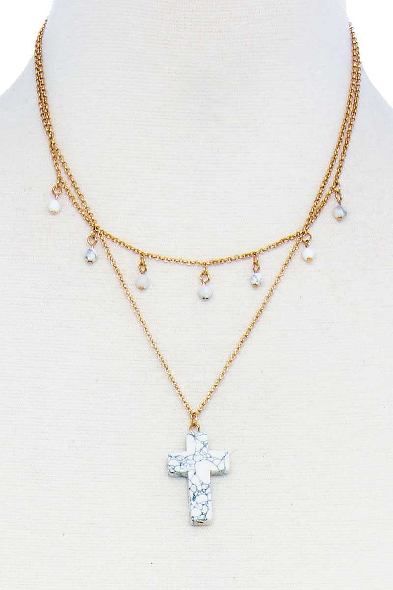 Double Layered Cross Pendant Chain Necklace Smile Sparker