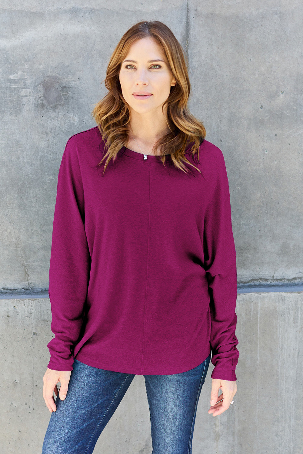 Double Take Full Size Round Neck Long Sleeve T-Shirt - SHIRTS & BLOUSES - Mixed