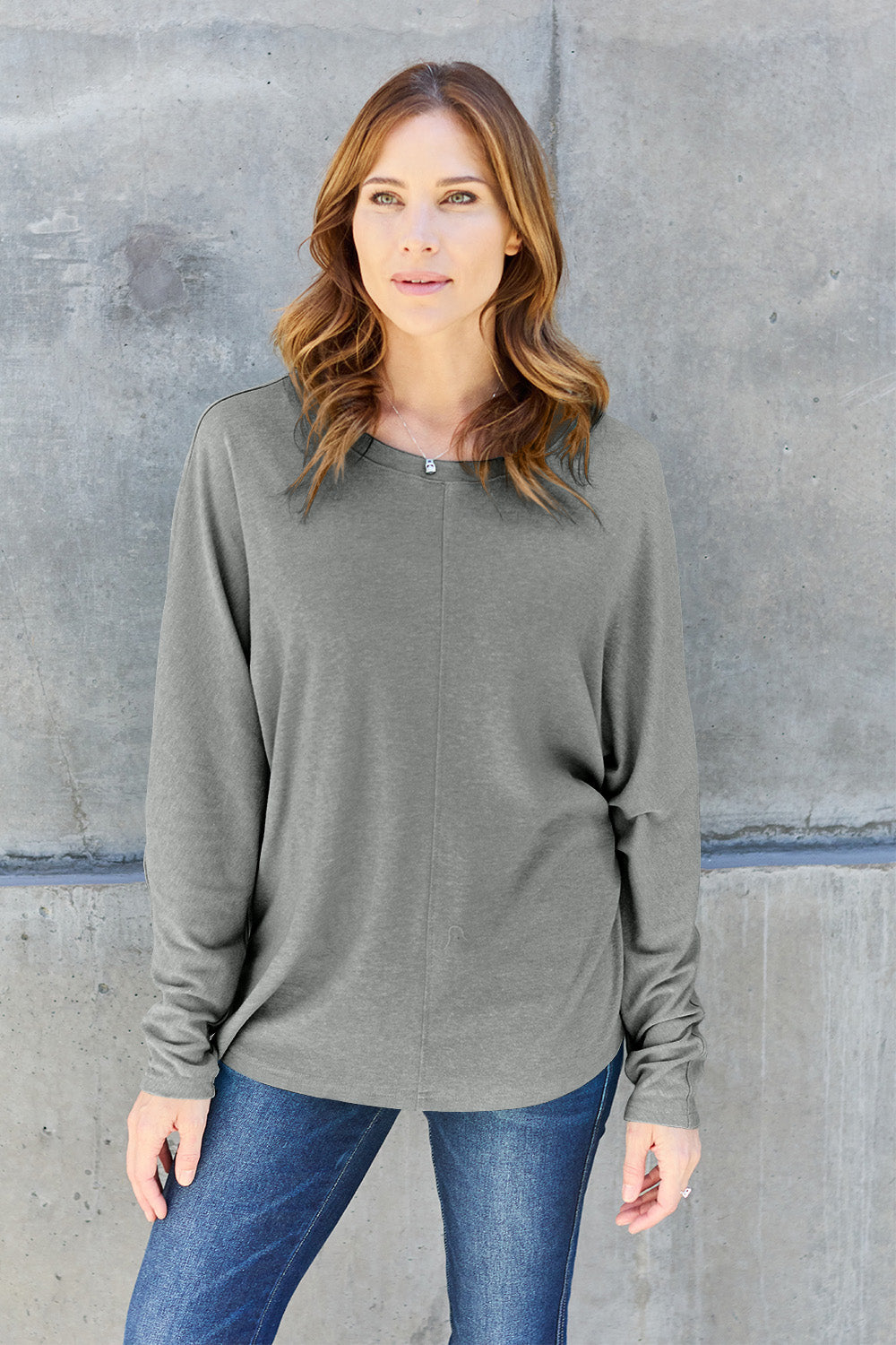 Double Take Full Size Round Neck Long Sleeve T-Shirt - SHIRTS & BLOUSES - Mixed