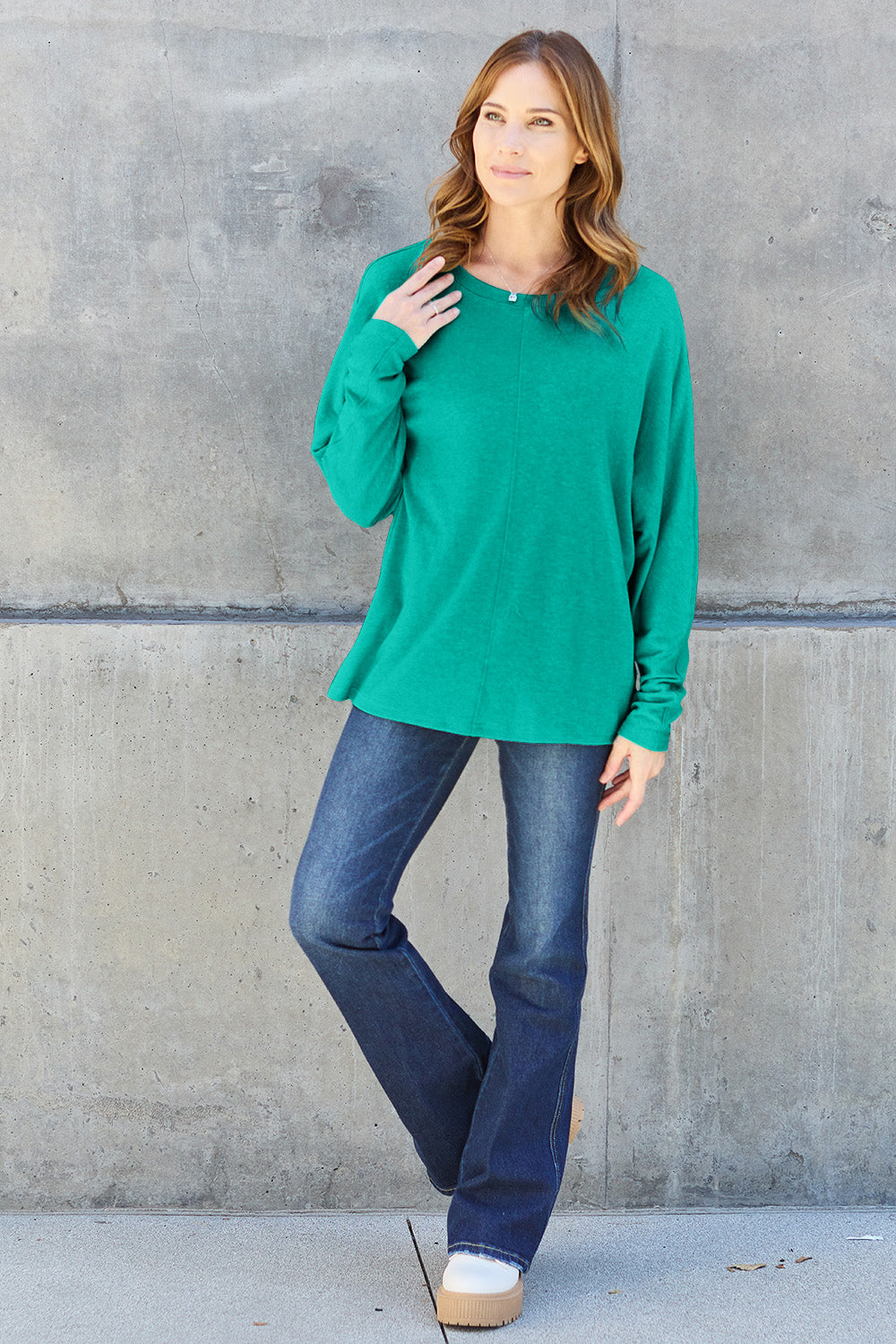 Double Take Full Size Round Neck Long Sleeve T-Shirt - SHIRTS & BLOUSES - Mixed