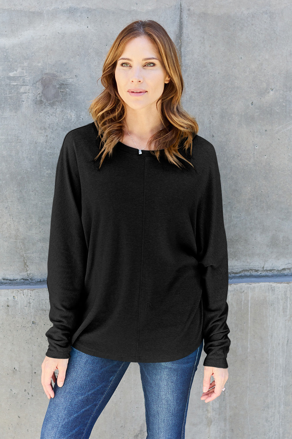 Double Take Full Size Round Neck Long Sleeve T-Shirt - SHIRTS & BLOUSES - Mixed