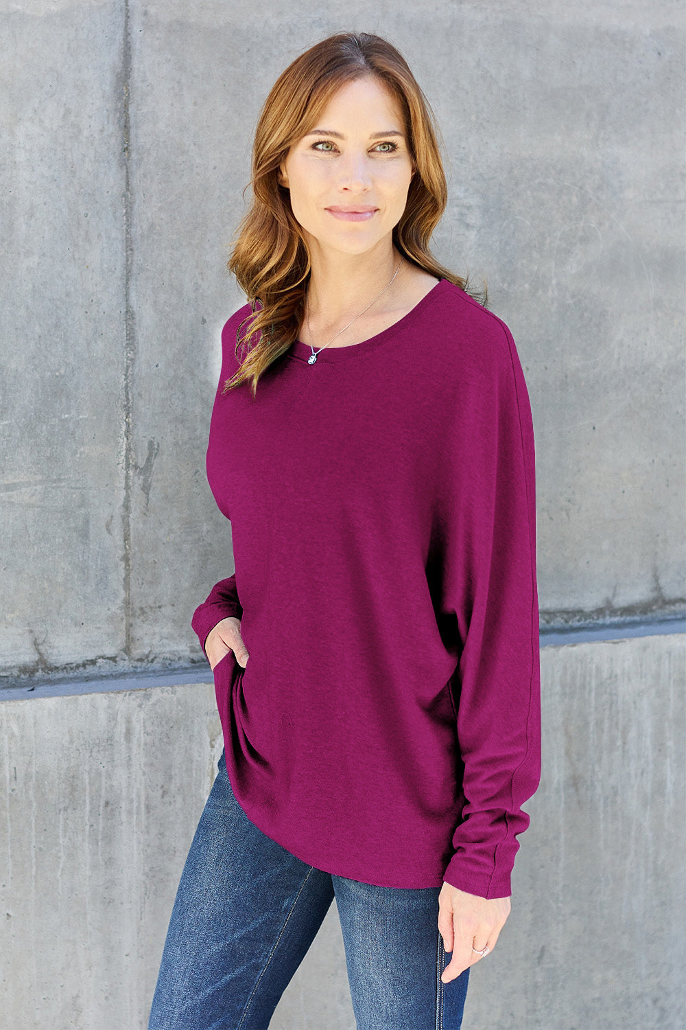 Double Take Full Size Round Neck Long Sleeve T-Shirt - SHIRTS & BLOUSES - Mixed