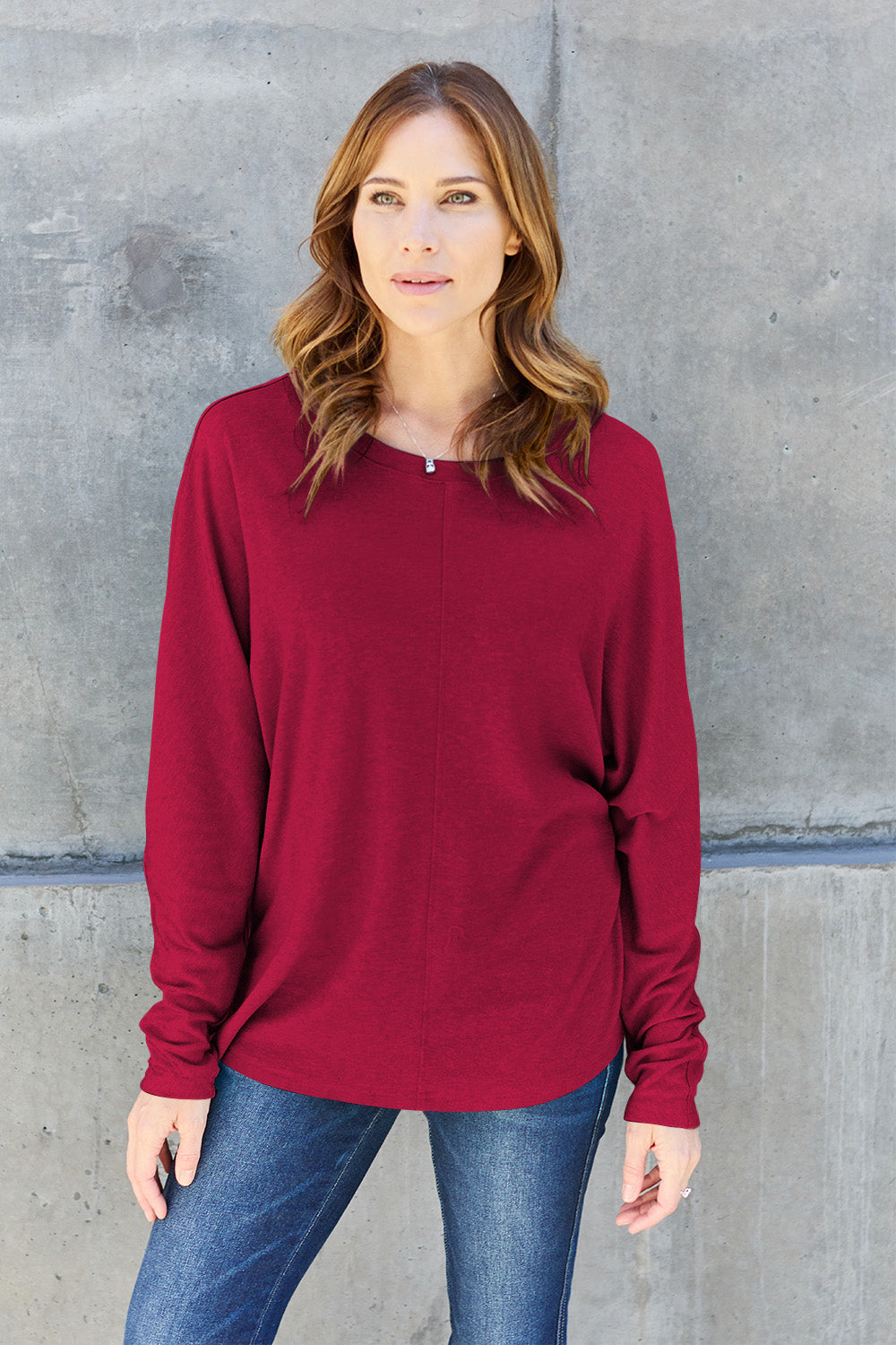 Double Take Full Size Round Neck Long Sleeve T-Shirt - SHIRTS & BLOUSES - Mixed