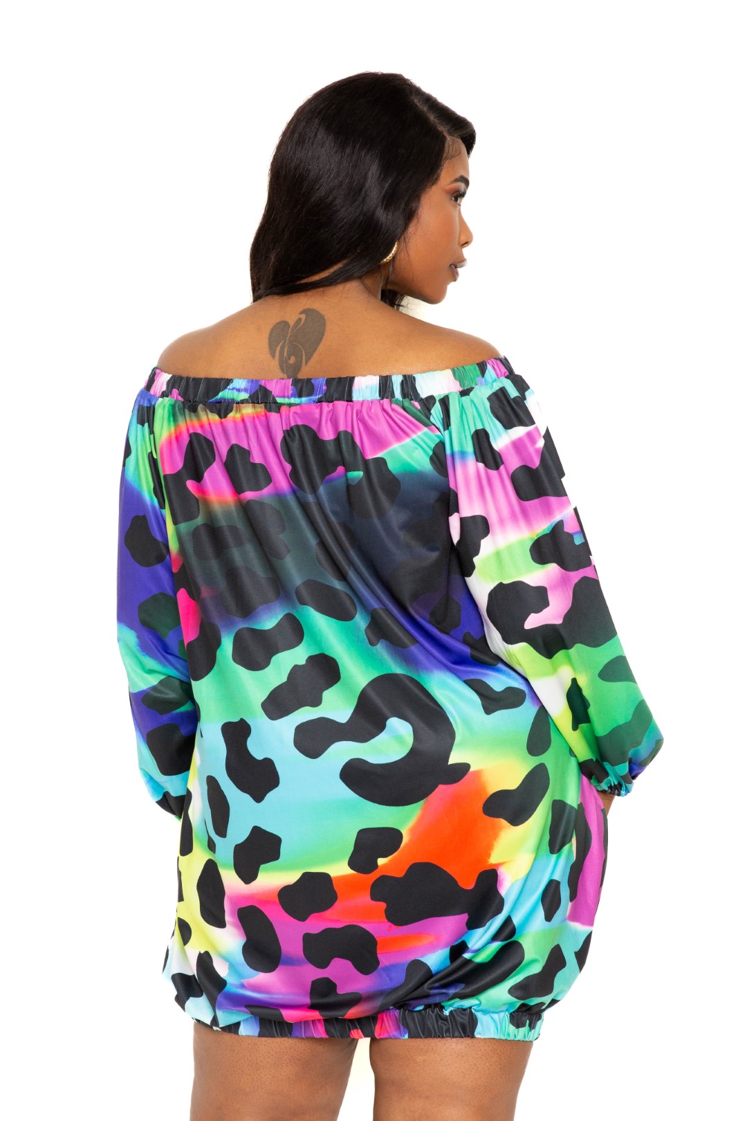 Electric leopard off shoulder bubble mini dress Smile Sparker