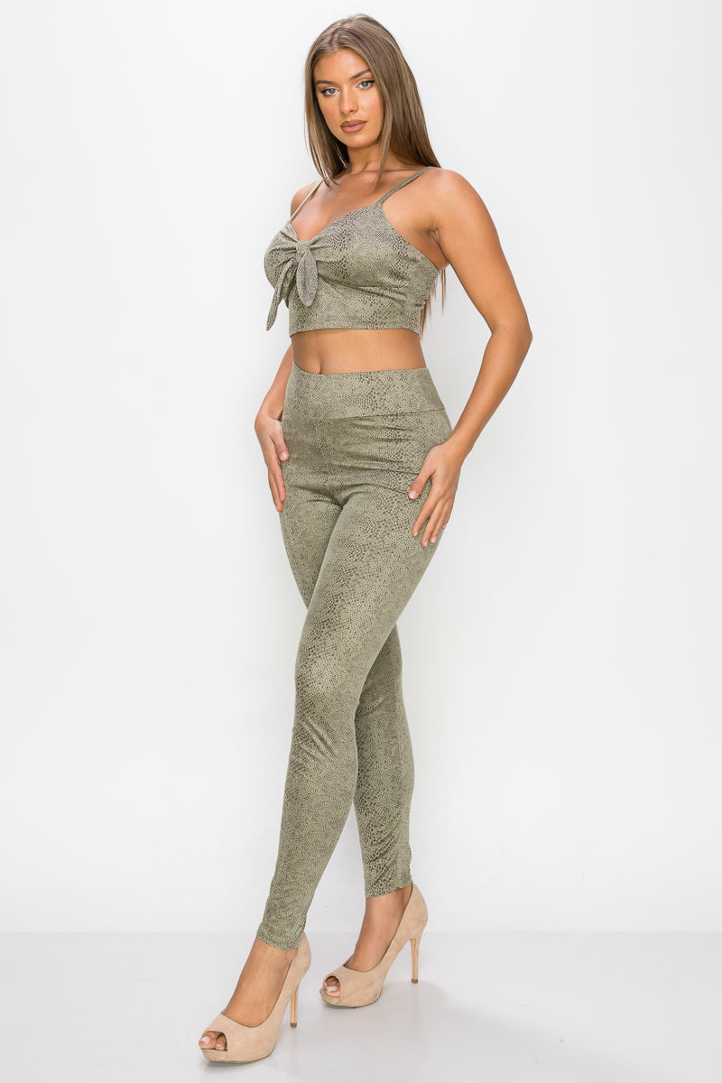 Embossed Snake Print Top And Leggings Set Smile Sparker