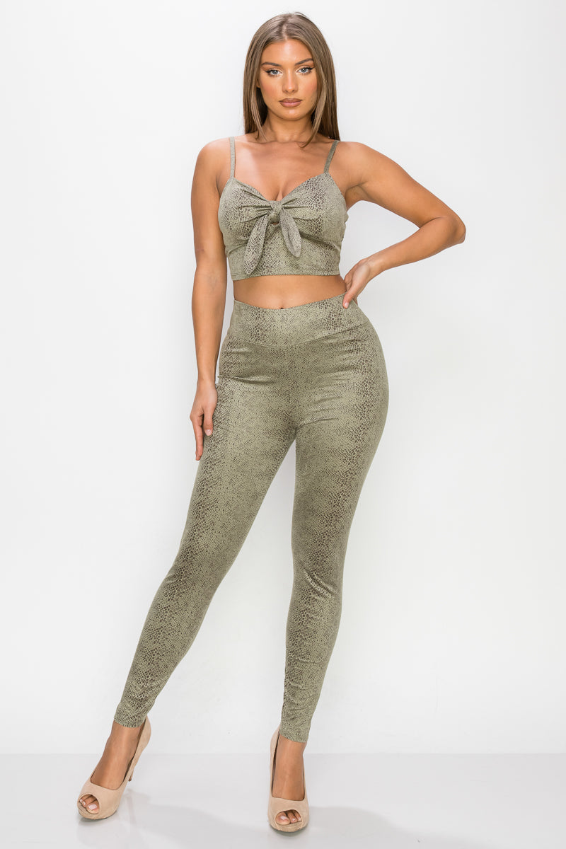 Embossed Snake Print Top And Leggings Set Smile Sparker