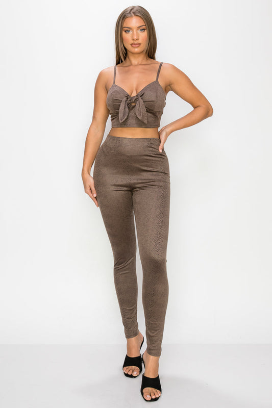 Embossed Snake Print Top And Leggings Set Smile Sparker