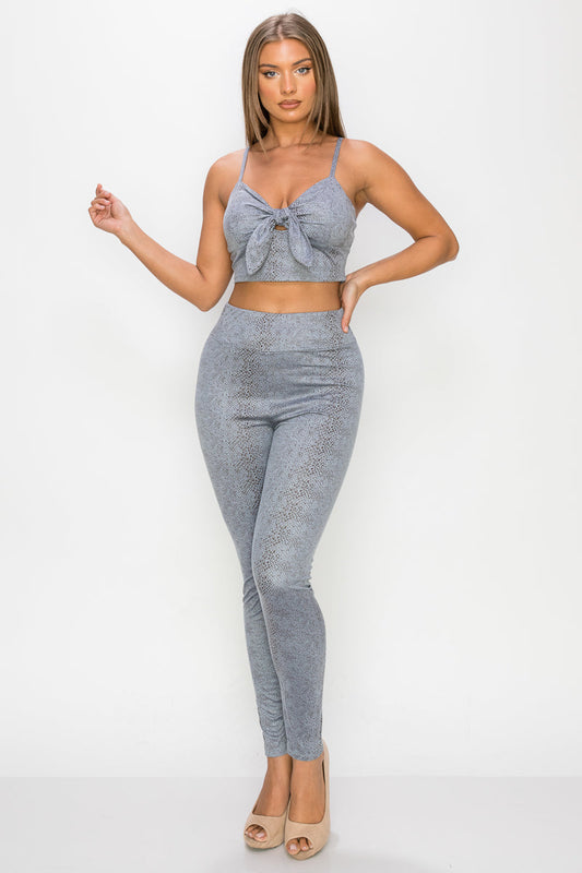 Embossed Snake Print Top And Leggings Set Smile Sparker