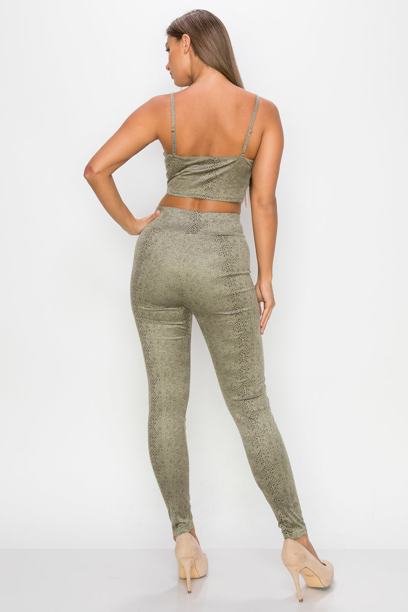 Embossed Snake Print Top And Leggings Set Smile Sparker