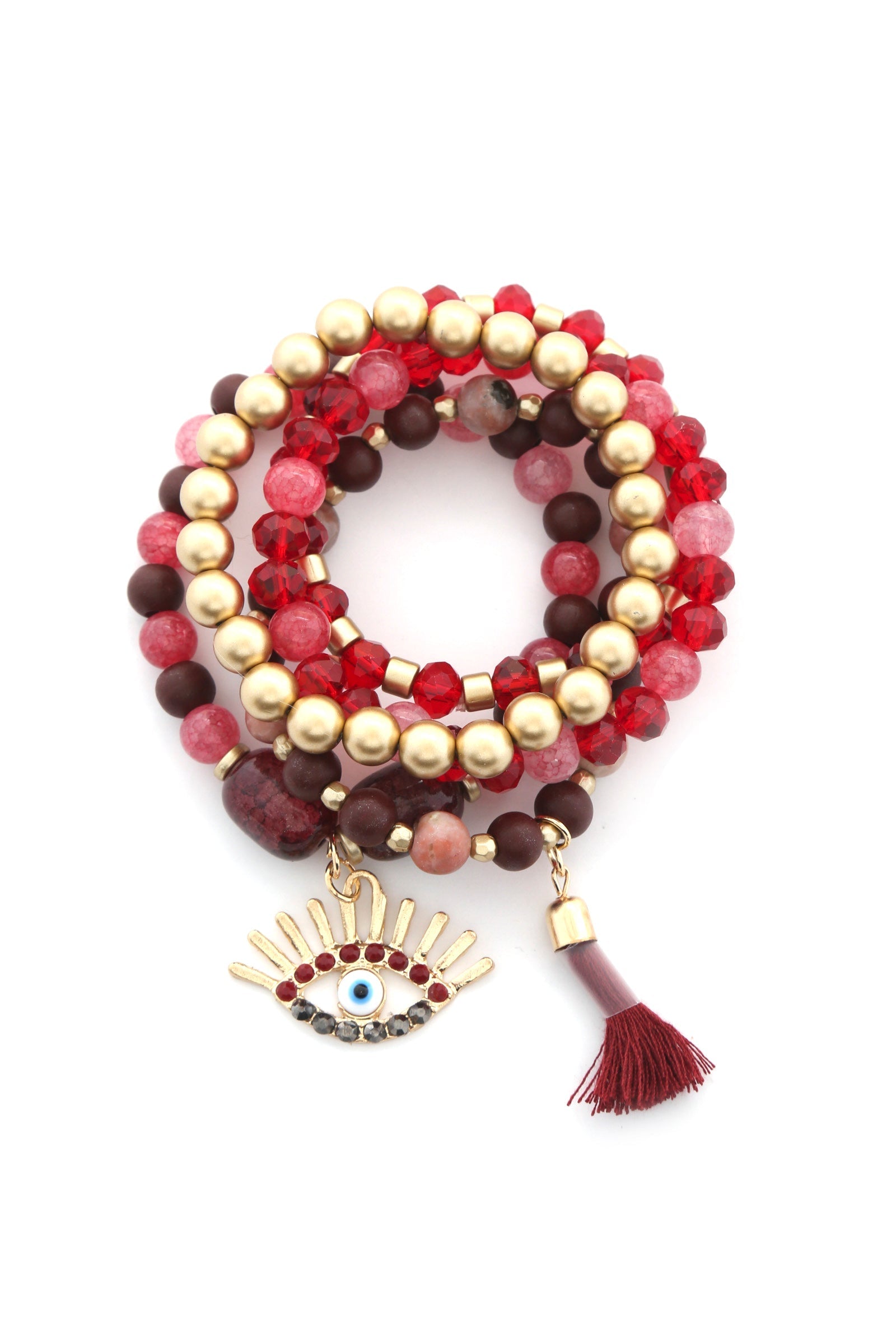 Evil Eye Bead Tassel Bracelet Set Smile Sparker