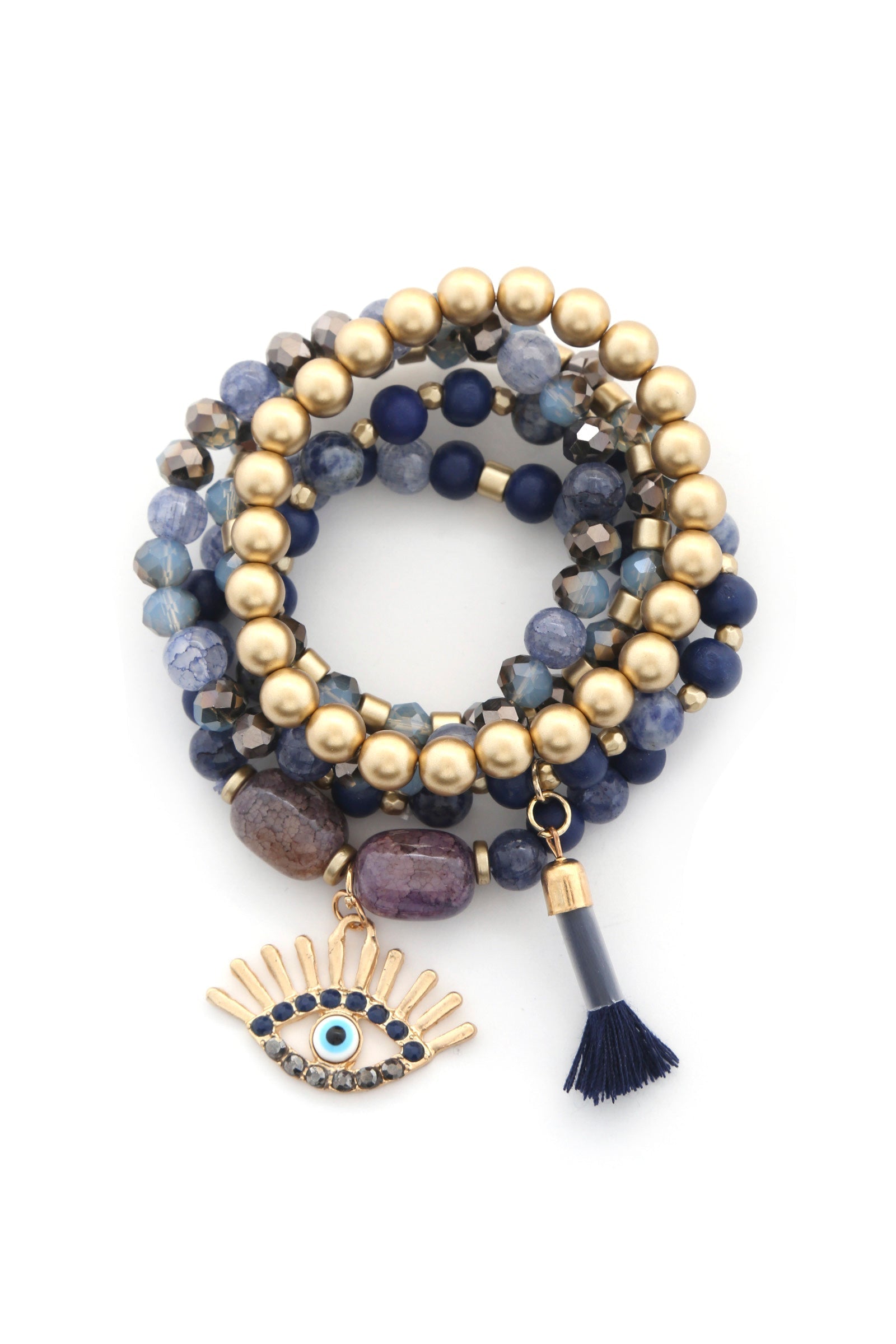 Evil Eye Bead Tassel Bracelet Set Smile Sparker