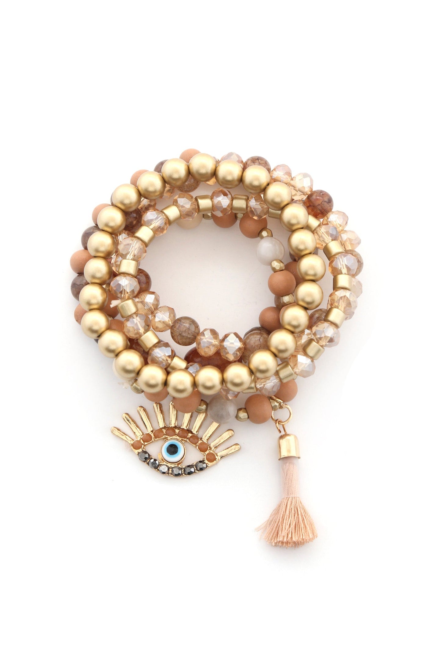 Evil Eye Bead Tassel Bracelet Set Smile Sparker