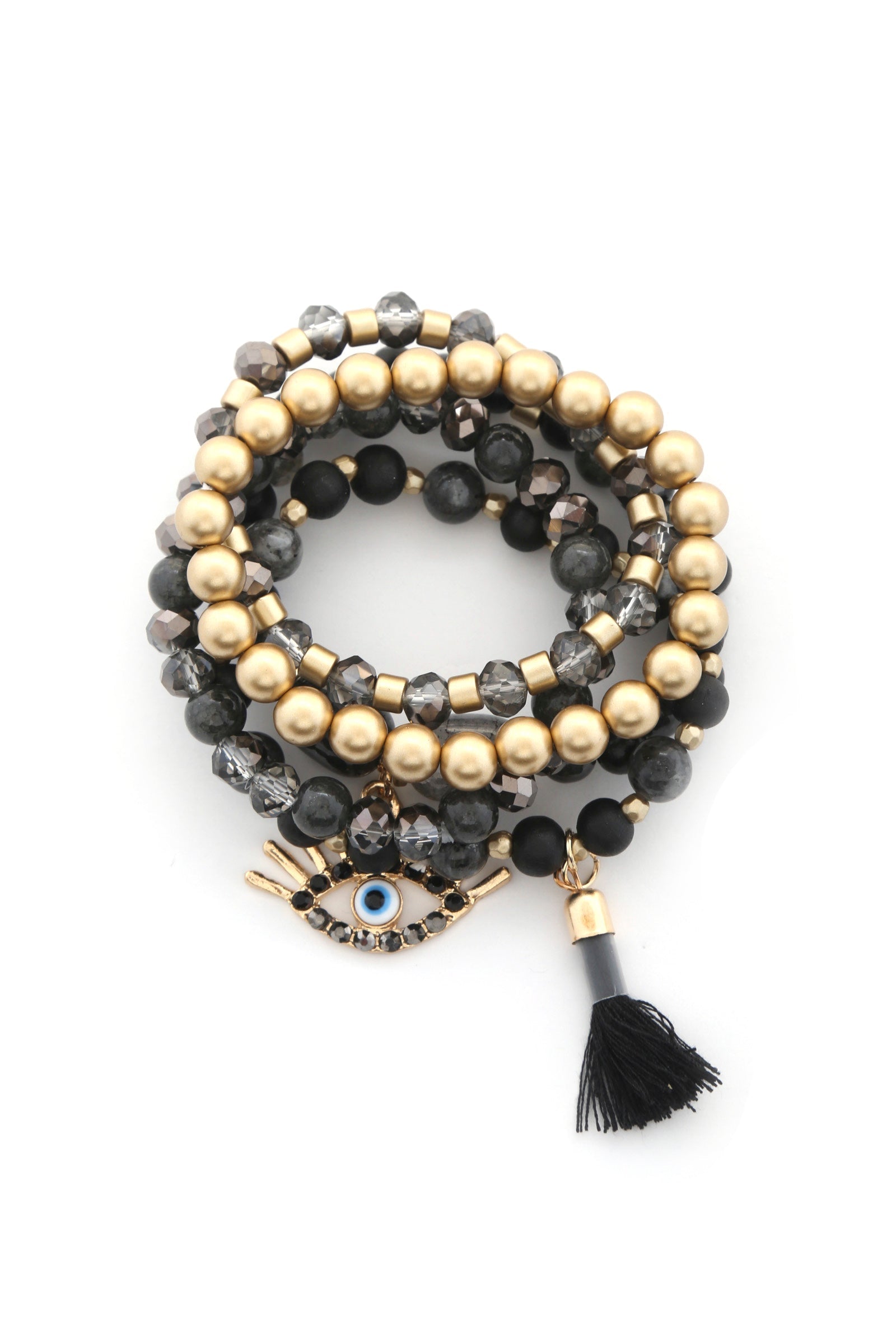 Evil Eye Bead Tassel Bracelet Set Smile Sparker