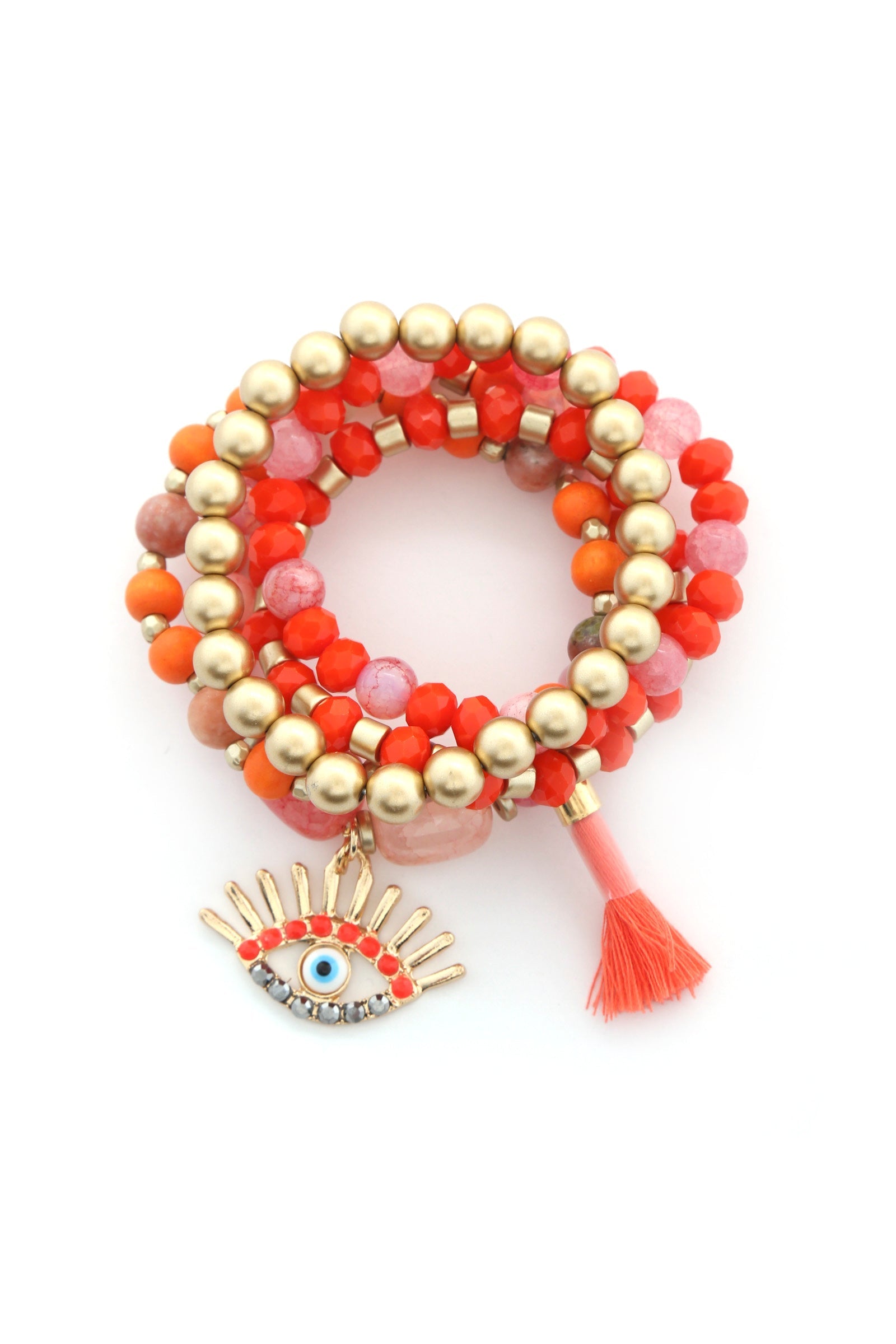 Evil Eye Bead Tassel Bracelet Set Smile Sparker