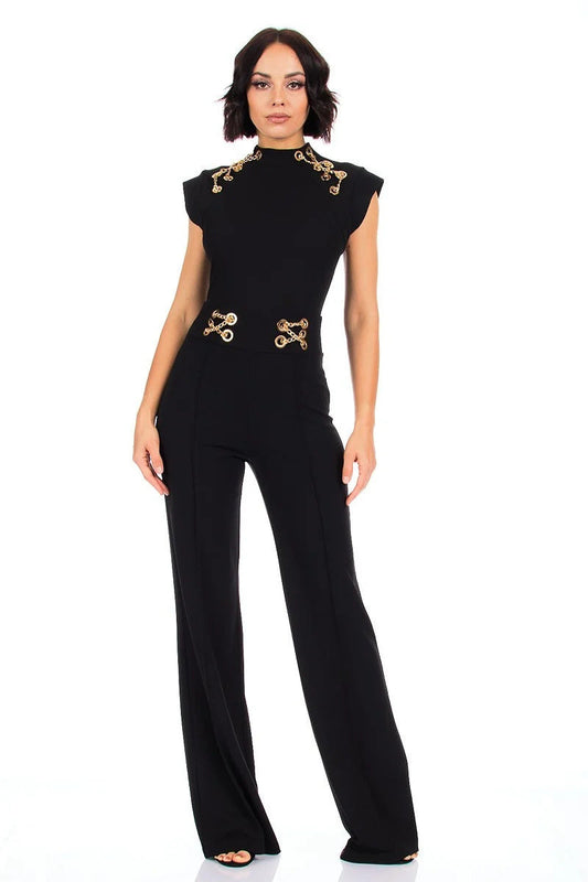 Eyelet With Chain Deatiled Fashion Jumpsuit Smile Sparker