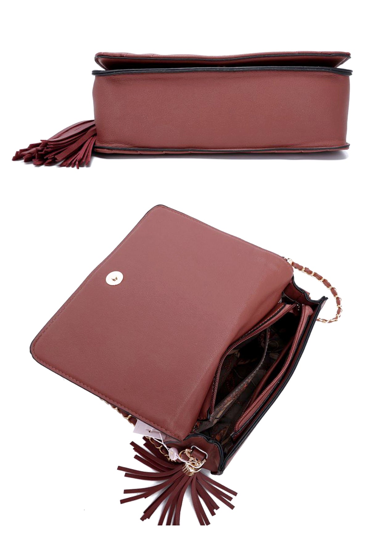 Fashion Double Metal Pattern Stitching Tassel Crossbody Bag Smile Sparker