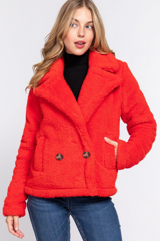 Faux Fur Sherpa Jacket - JACKETS & OUTWEAR - Yellow