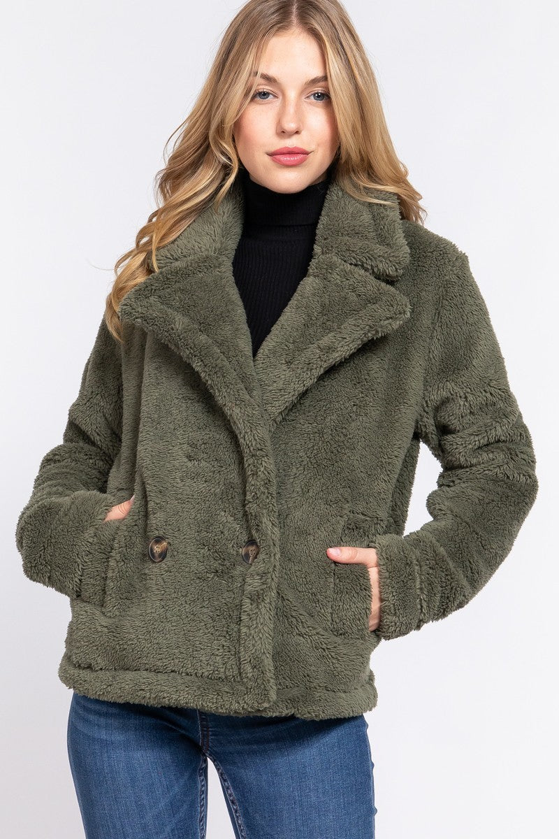 Faux Fur Sherpa Jacket - JACKETS & OUTWEAR - Green