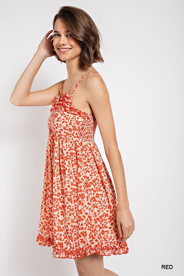 Floral print v-neck dress with skirt lining Smile Sparker