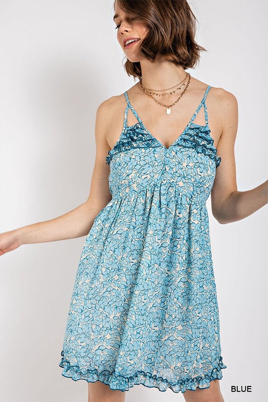 Floral print v-neck dress with skirt lining Smile Sparker