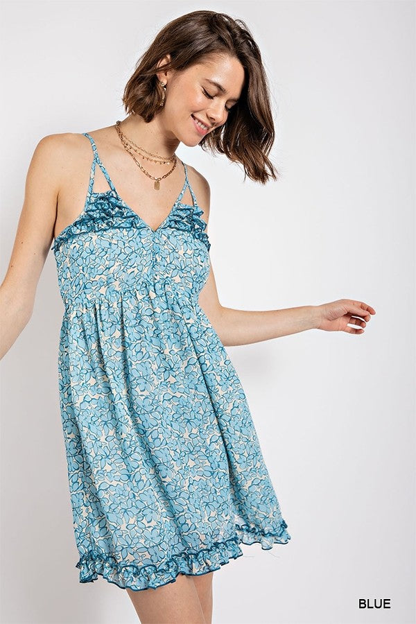 Floral print v-neck dress with skirt lining Smile Sparker