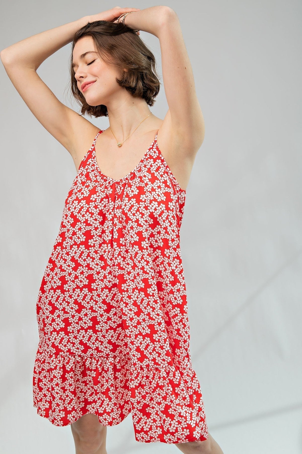 Floral Printed Wool Peach Cami Dress Smile Sparker