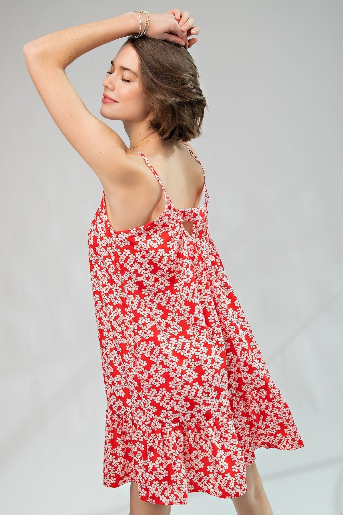 Floral Printed Wool Peach Cami Dress Smile Sparker