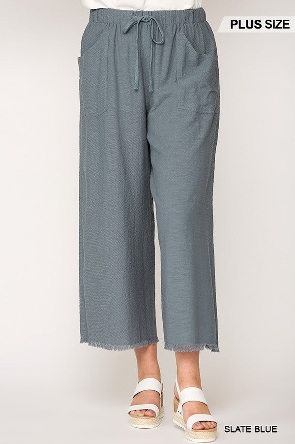 Frayed Wide Leg Pants With Pockets Smile Sparker