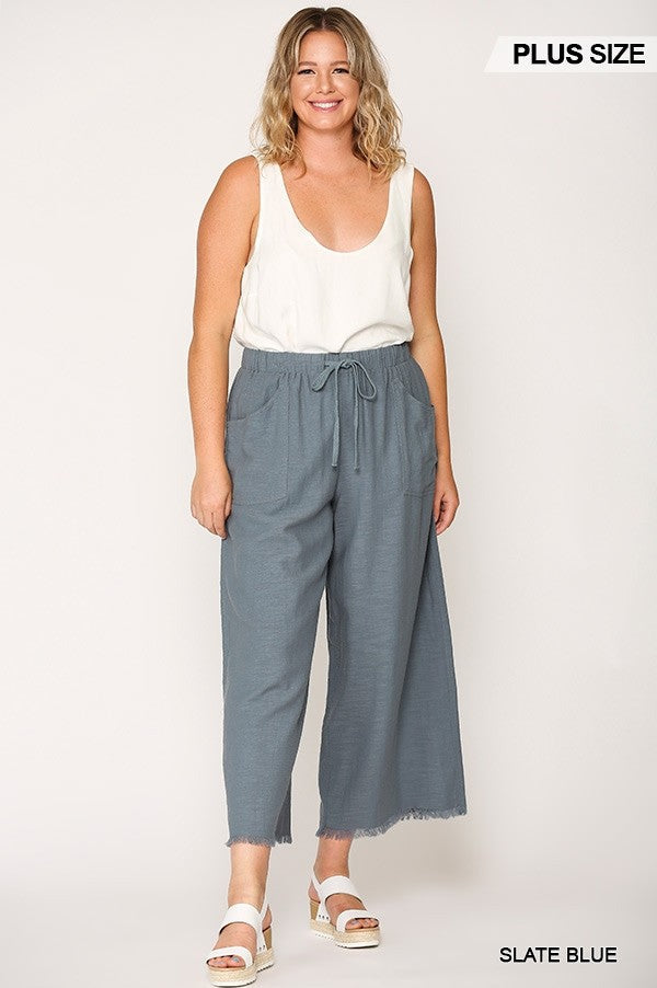 Frayed Wide Leg Pants With Pockets Smile Sparker