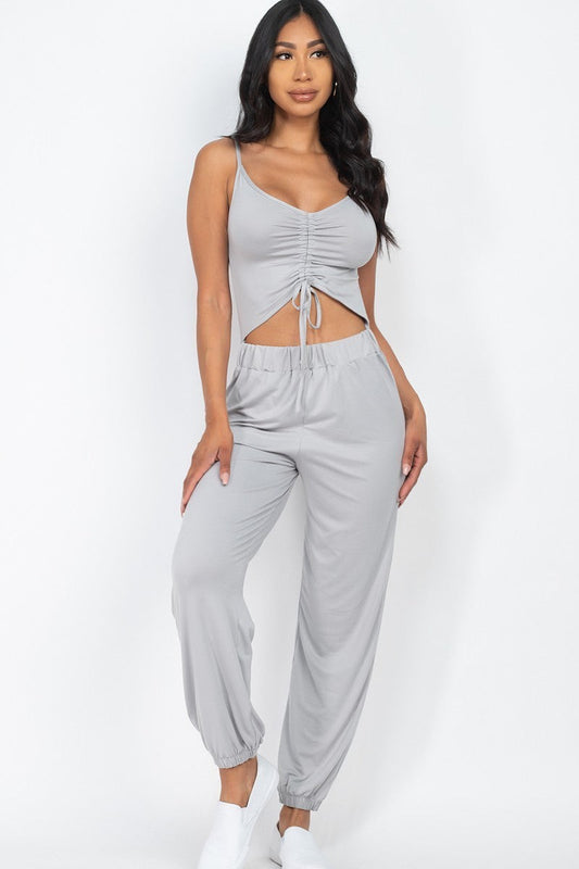 Front Ruched With Adjustable String Cami Casual/summer Jumpsuit Smile Sparker