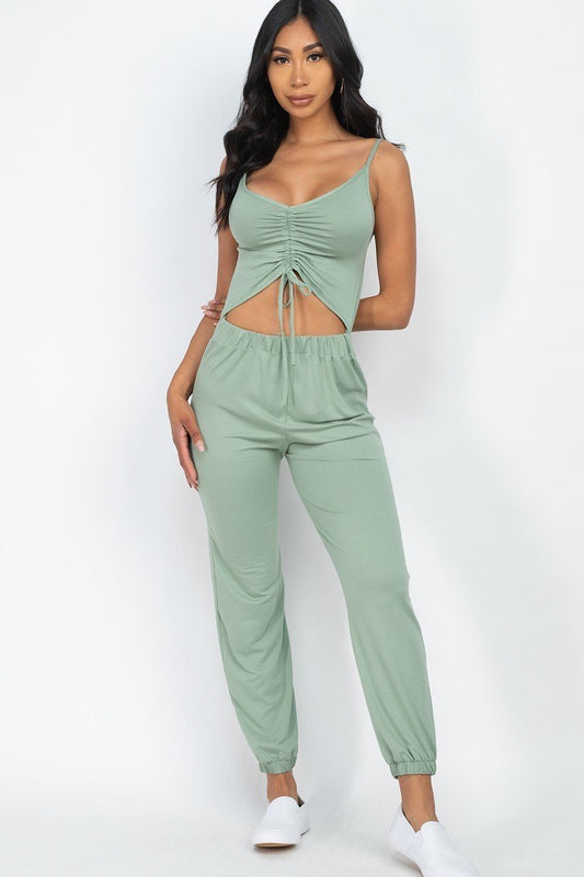 Front Ruched With Adjustable String Cami Casual/summer Jumpsuit Smile Sparker