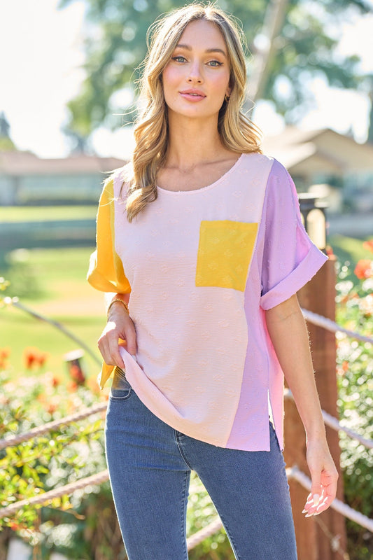 Hailey & Co Full Size Color Block Short Sleeve Top - Yellow / S - TOPS - Yellow