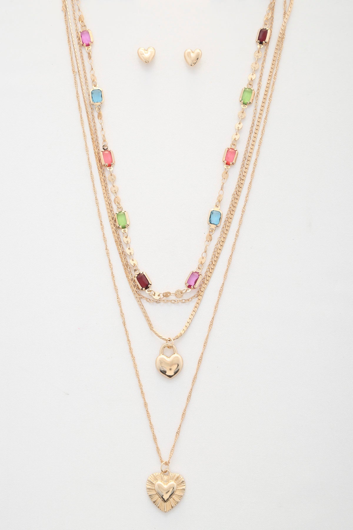 Heart Charm Beaded Layered Necklace Smile Sparker