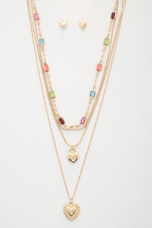 Heart Charm Beaded Layered Necklace Smile Sparker