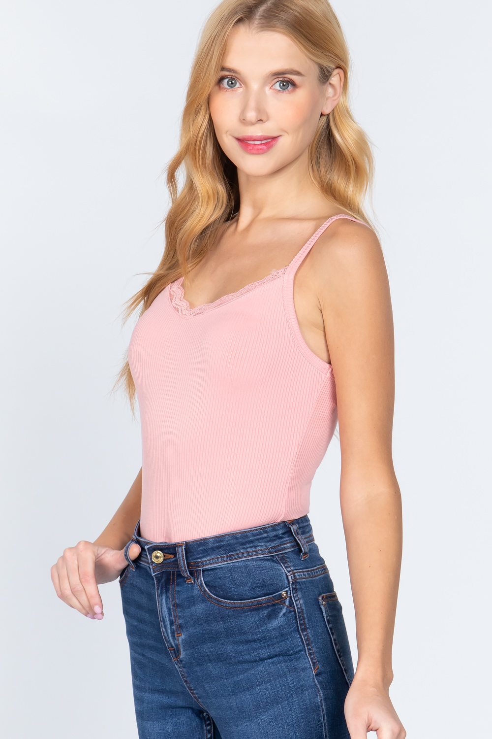 Heavy Rib Cami W/lace Bodysuit Smile Sparker