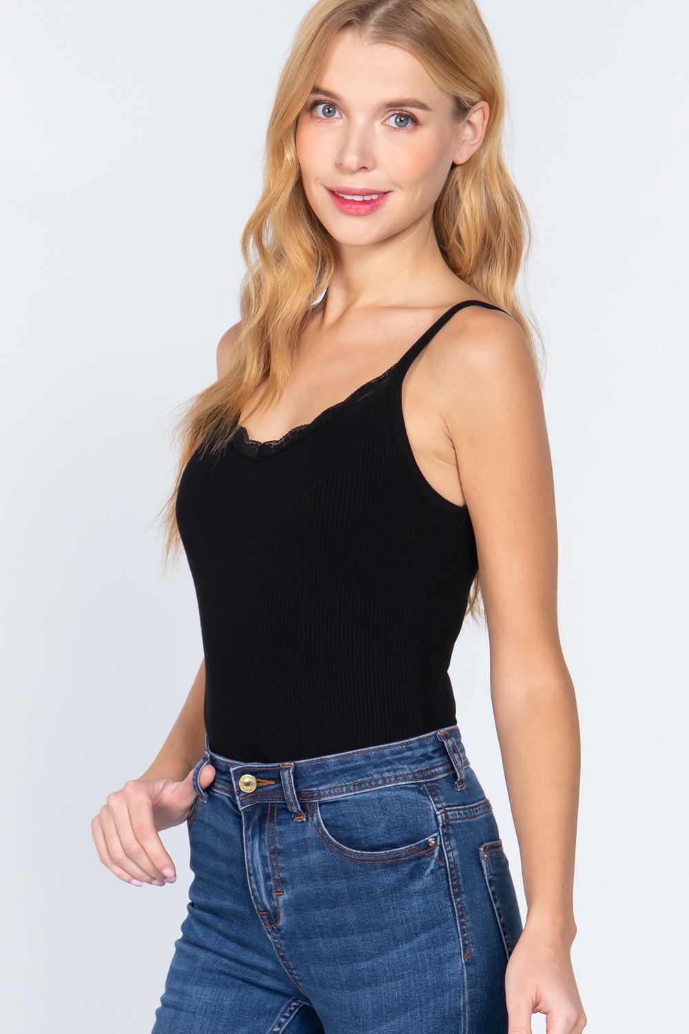 Heavy Rib Cami W/lace Bodysuit Smile Sparker