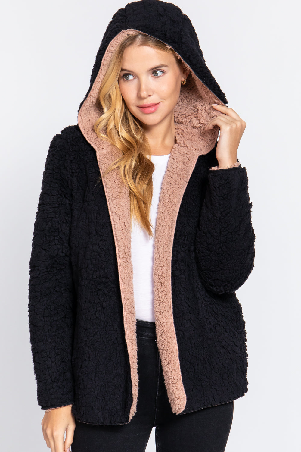 Hoodie Faux Fur Reversible Jacket Smile Sparker