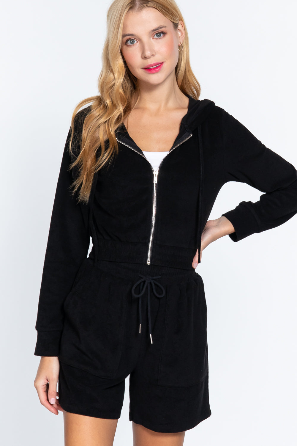 Hoodie Terry Towelling Jacket - JACKETS & OUTWEAR - Black