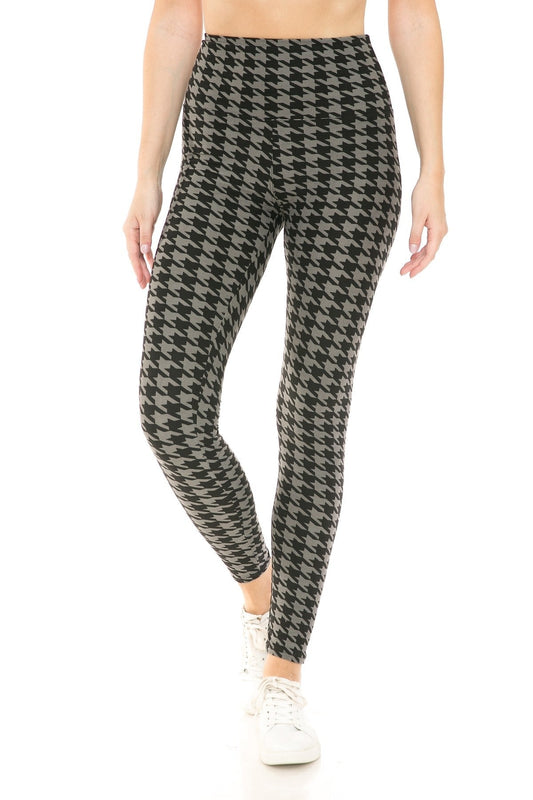 Houndstooth Print High Waist Leggings With 5 Yoga Style Waistband Smile Sparker