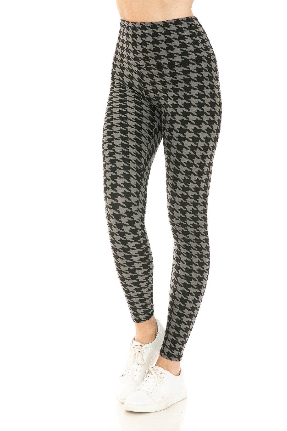 Houndstooth Print High Waist Leggings With 5 Yoga Style Waistband Smile Sparker