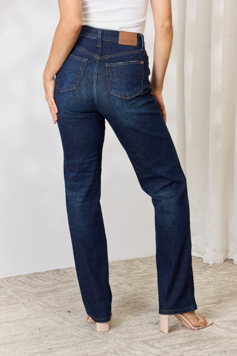 Judy Blue Full Size Button-Fly Straight Jeans - JEANS - Dark Blue