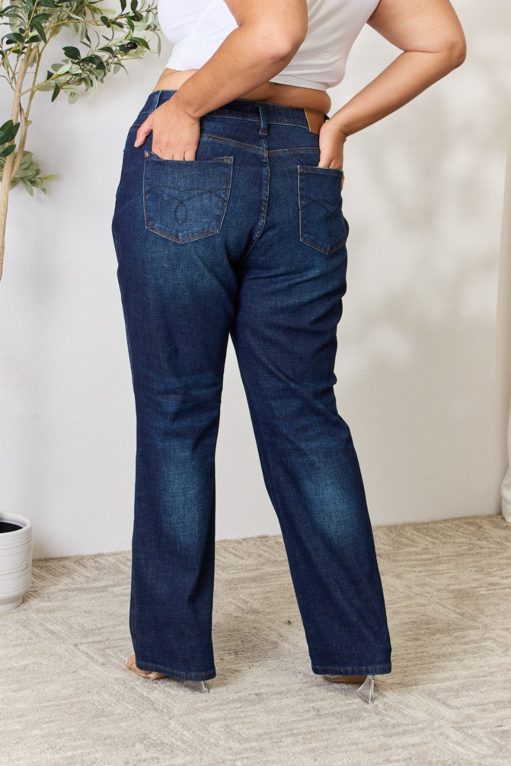 Judy Blue Full Size Button-Fly Straight Jeans - JEANS - Dark Blue